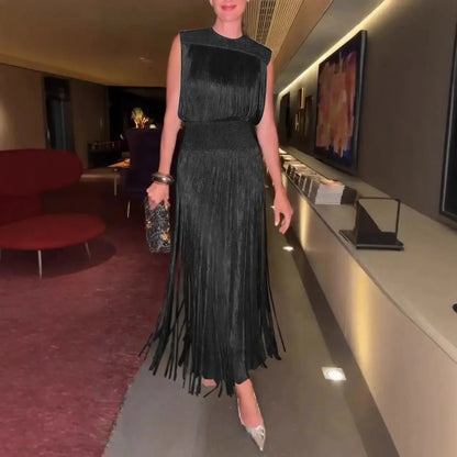 Chic Fringe Lapel Dress Orange Preference
