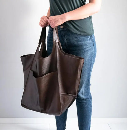 Chic Oversized Leather Tote Orange Preference