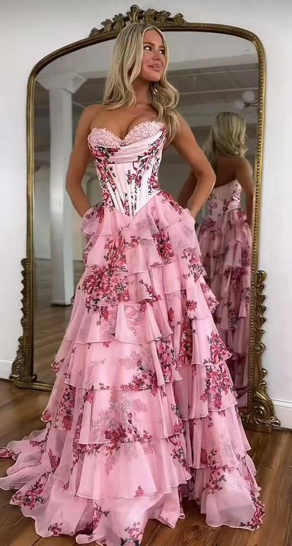 👑Elegant Strapless Evening Dress Orange Preference