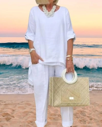 Elegant Linen Pants Set Orange Preference